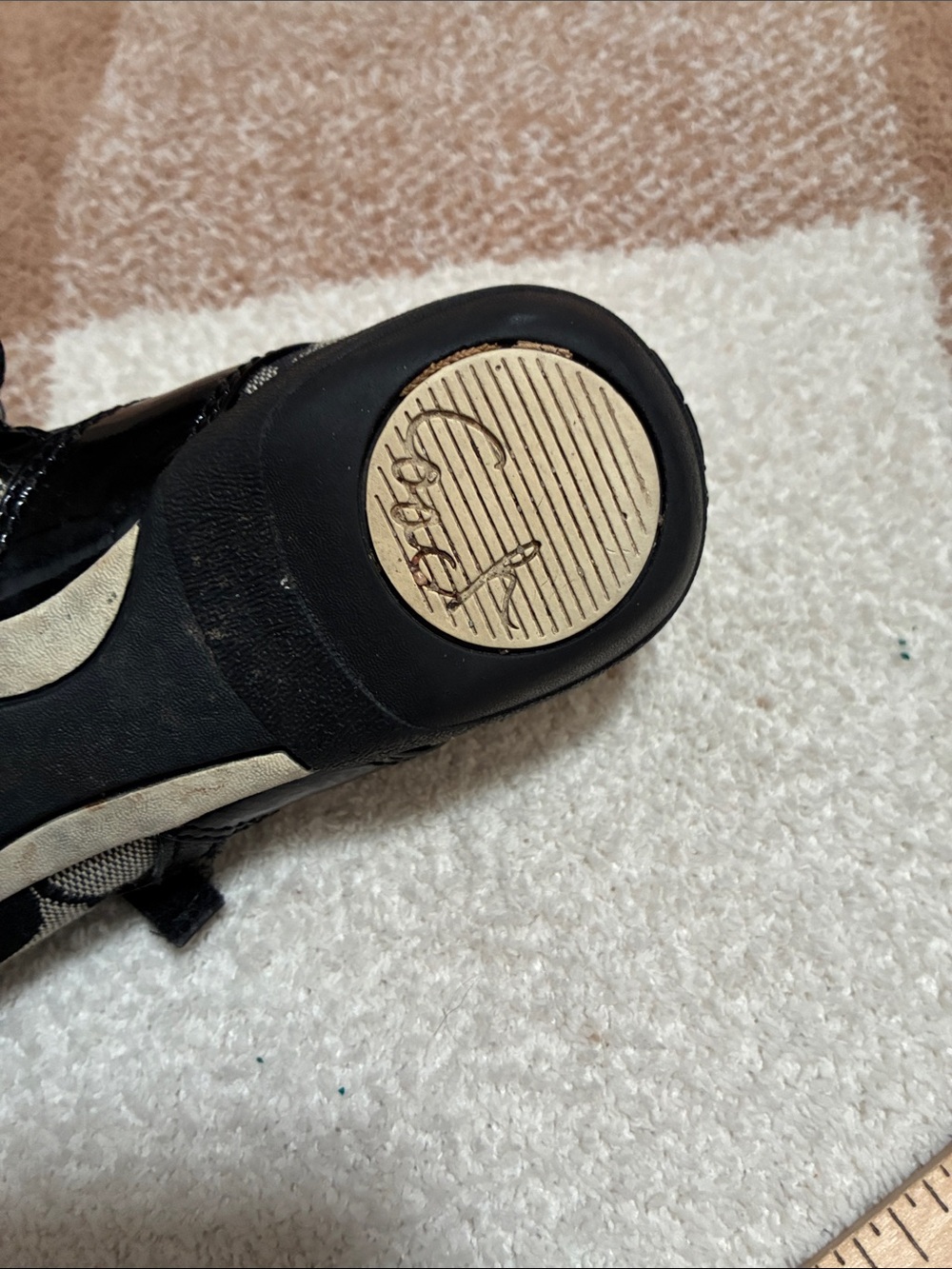 Coach Black Patent & Beige Signature Canvas Mary Jane Flats - Picture 7 of 14
